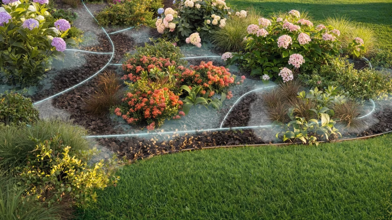 IrriGreen Smart Drip System delivering water through drip lines to garden bed plants